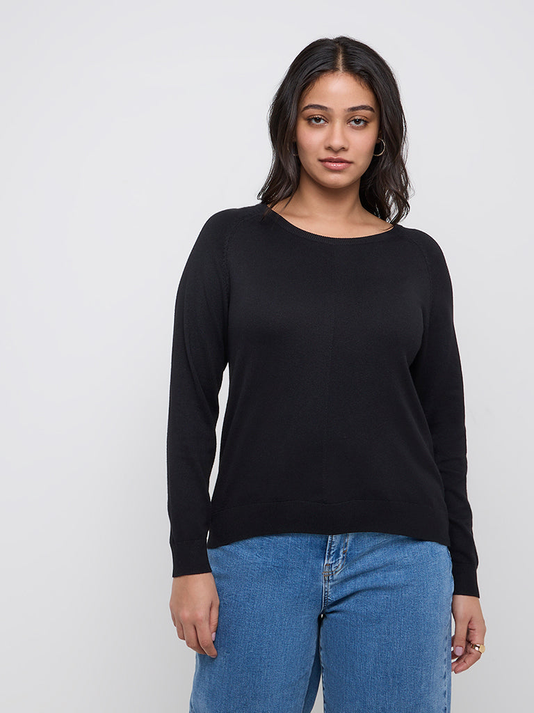 Gia Black Knit-Textured Sweater