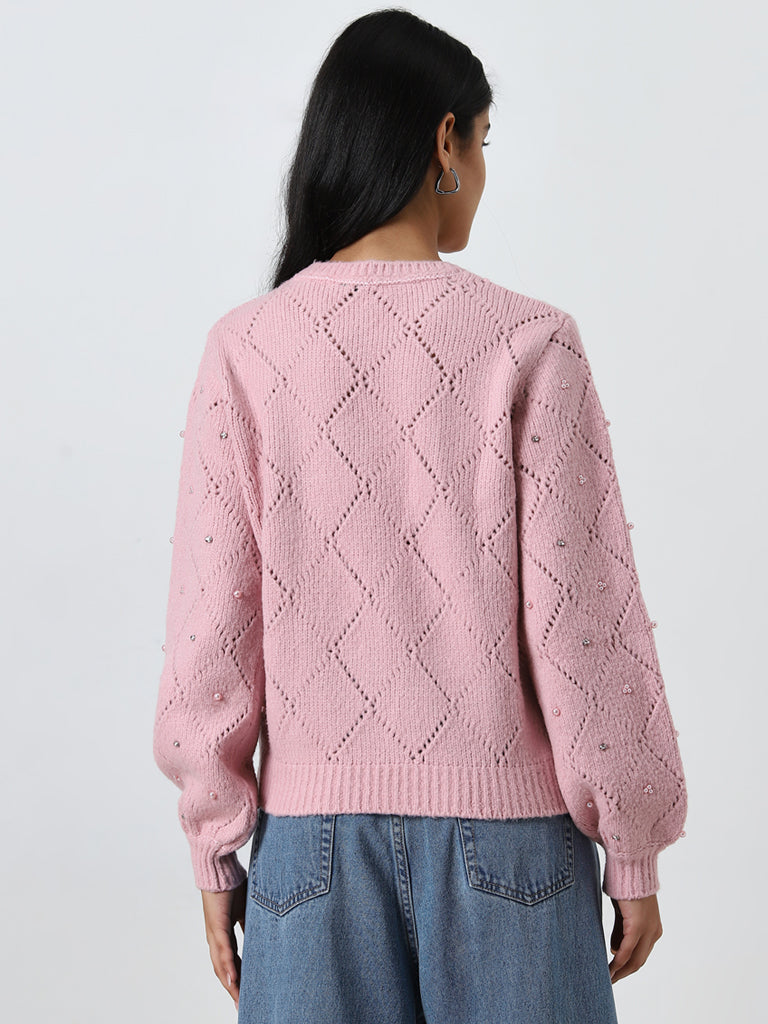 Pink embellished sweater hotsell