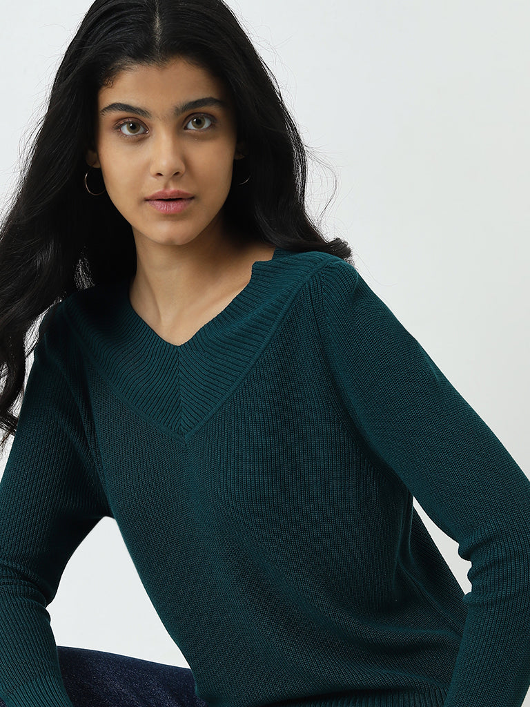 LOV Dark Green Ribbed Sweater