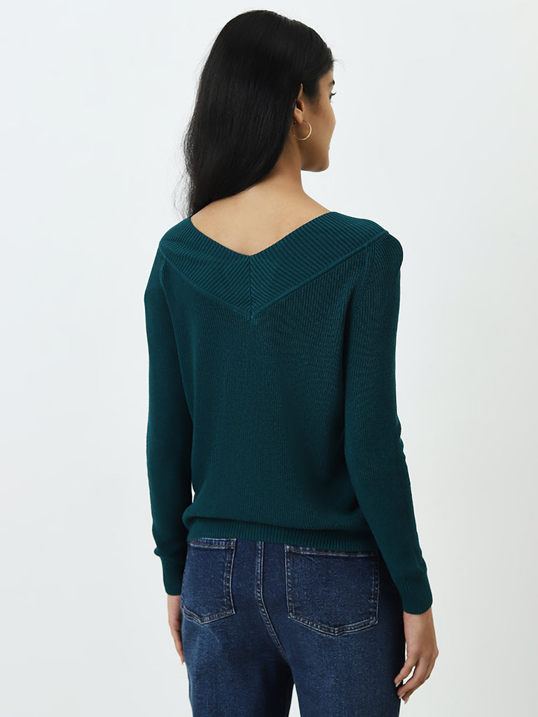 LOV Dark Green Ribbed Sweater