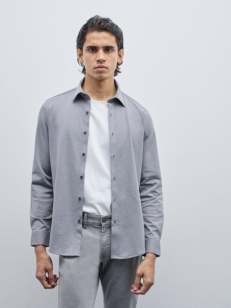 WES Formals Grey Slim-Fit Shirt