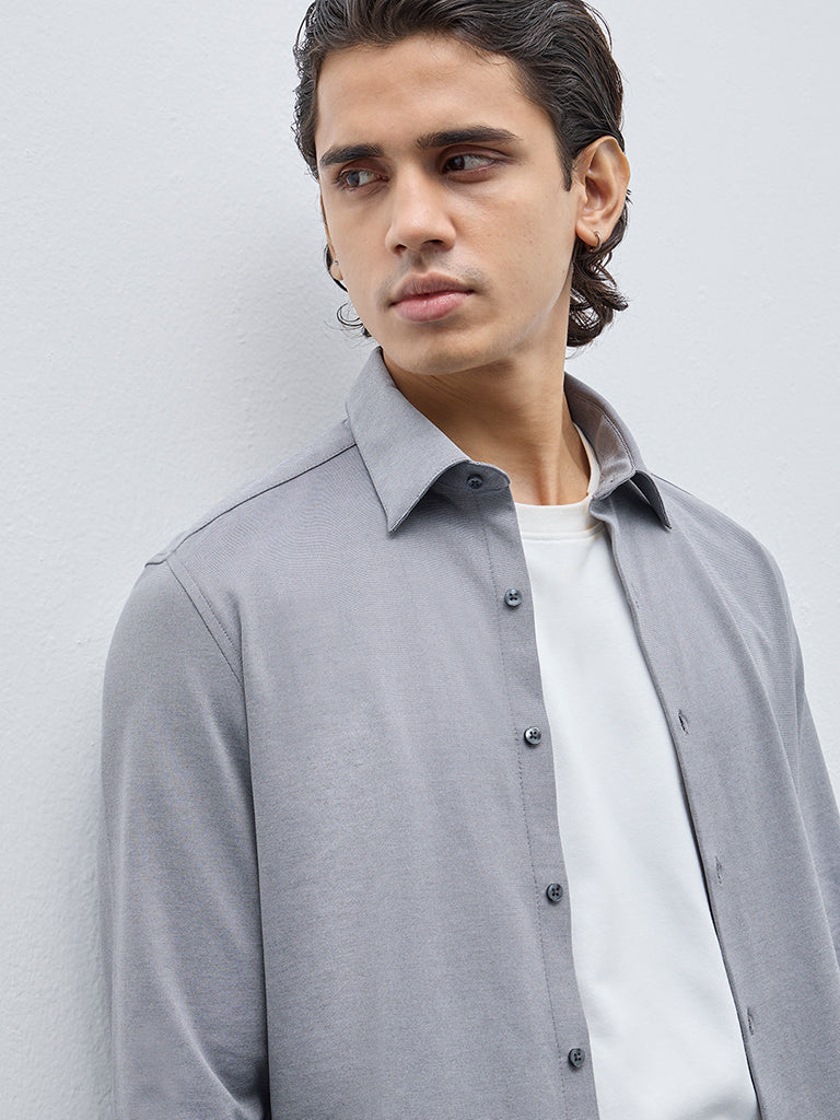 WES Formals Grey Slim-Fit Shirt