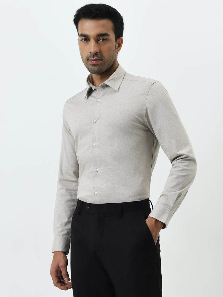 WES Formals Dusty Grey Slim-Fit Shirt