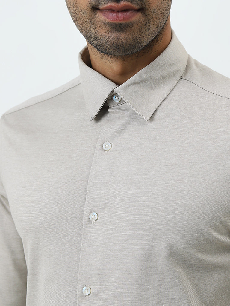 WES Formals Dusty Grey Slim-Fit Shirt