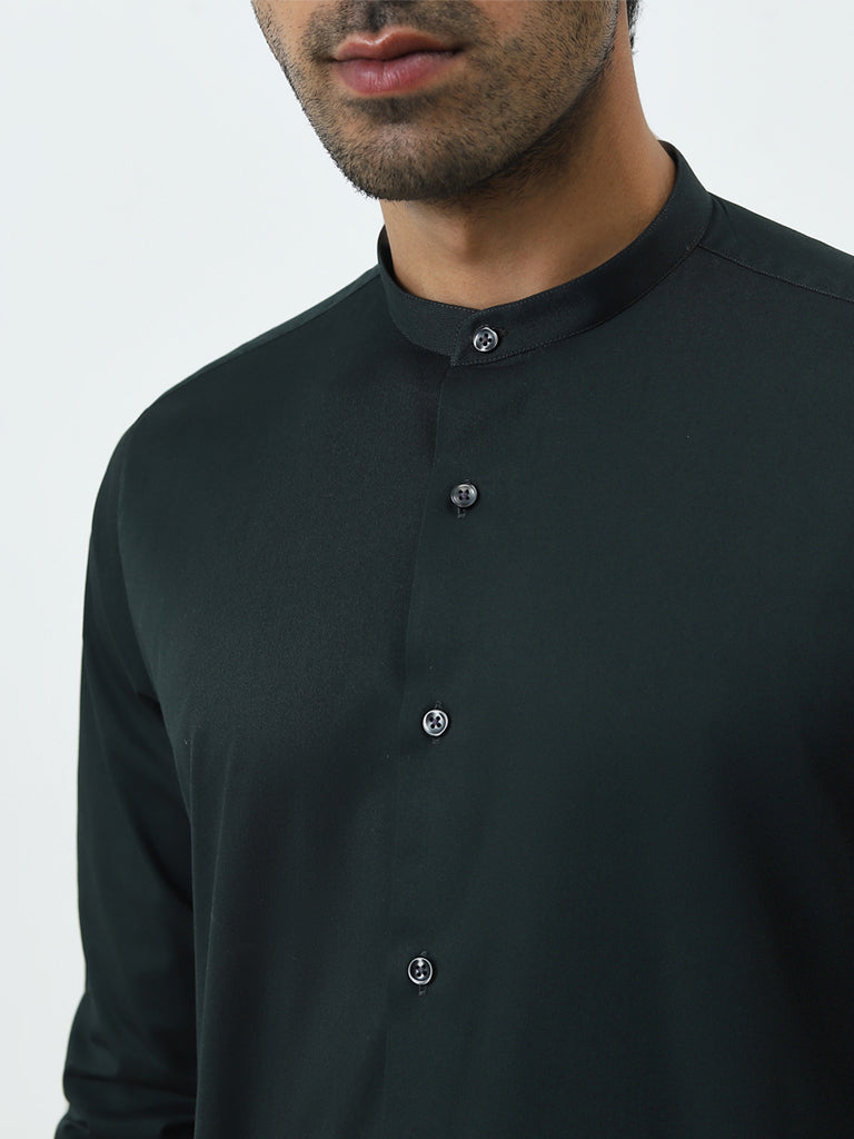 WES Formals Green Ultra Slim-Fit Cotton Blend Shirt