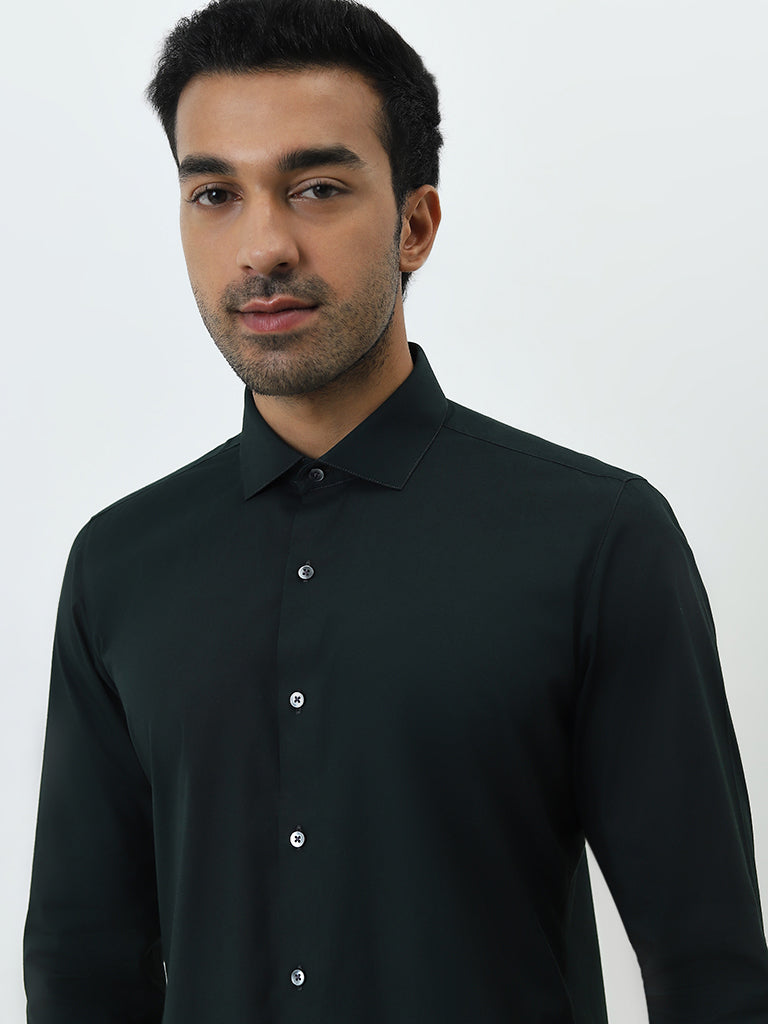 WES Formals Dark Green Ultra Slim-Fit Cotton Blend Shirt