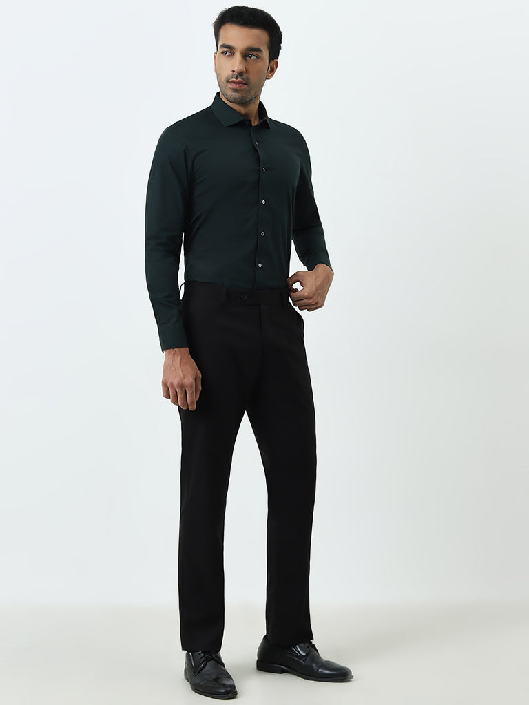 WES Formals Dark Green Ultra Slim-Fit Cotton Blend Shirt