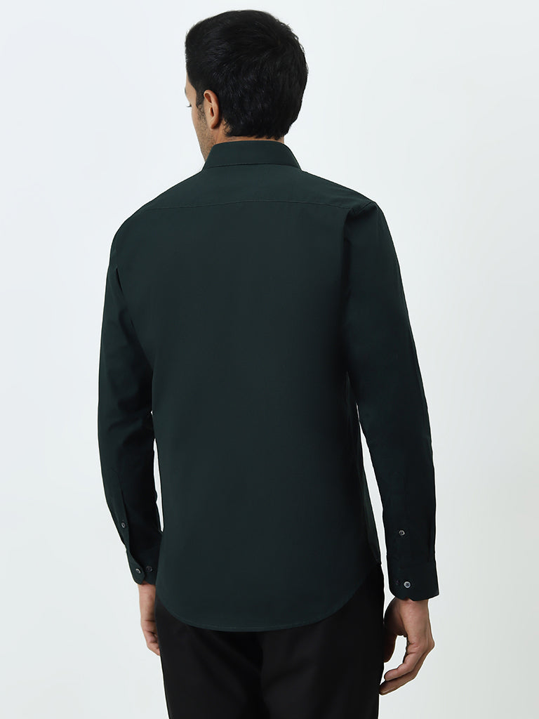 WES Formals Dark Green Ultra Slim-Fit Cotton Blend Shirt