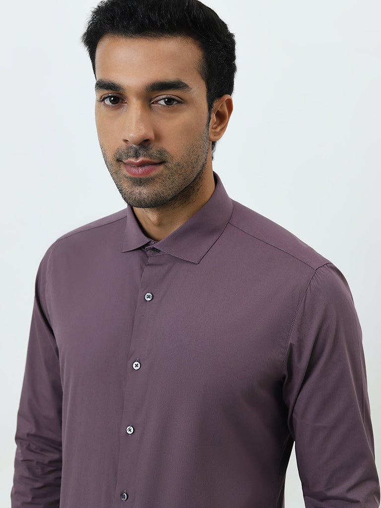 WES Formals Dusty Purple Ultra Slim-Fit Cotton Blend Shirt