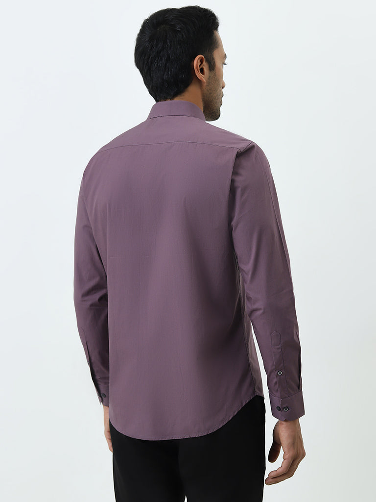 WES Formals Dusty Purple Ultra Slim-Fit Cotton Blend Shirt