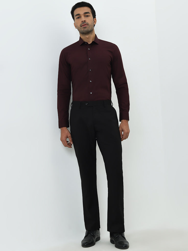 WES Formals Dark Purple Ultra Slim-Fit Cotton-Blend Shirt