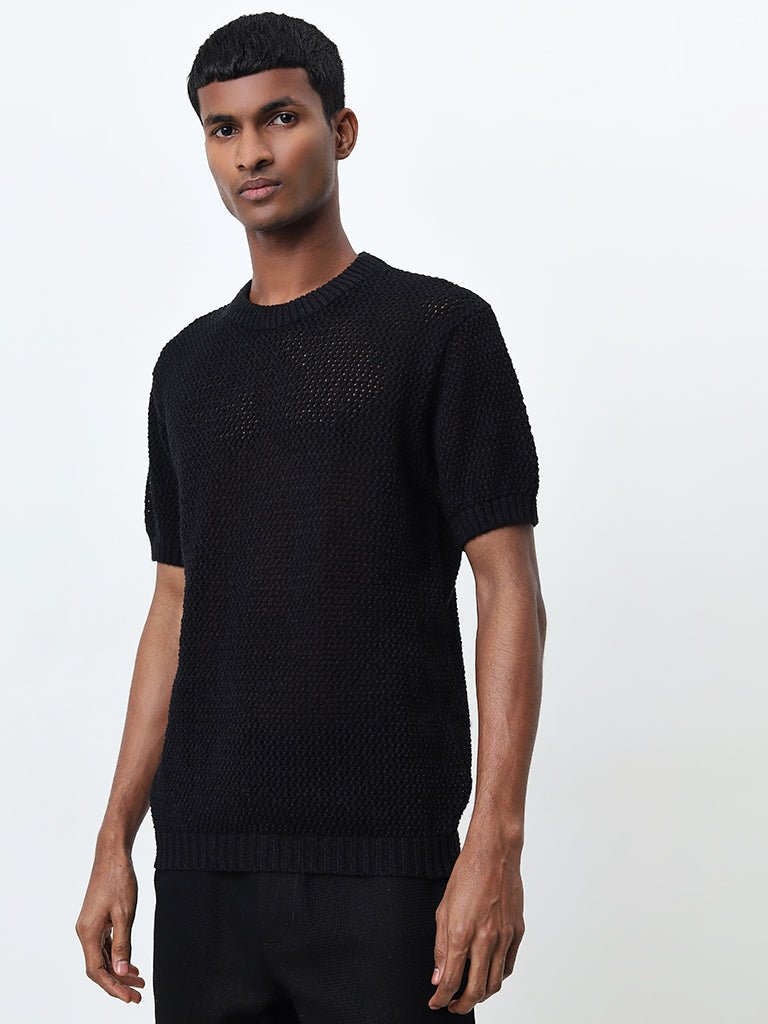 ETA Black Knitted Relaxed Fit T-Shirt