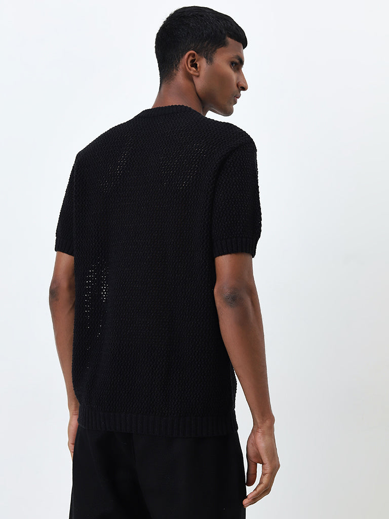 ETA Black Knitted Relaxed Fit T-Shirt