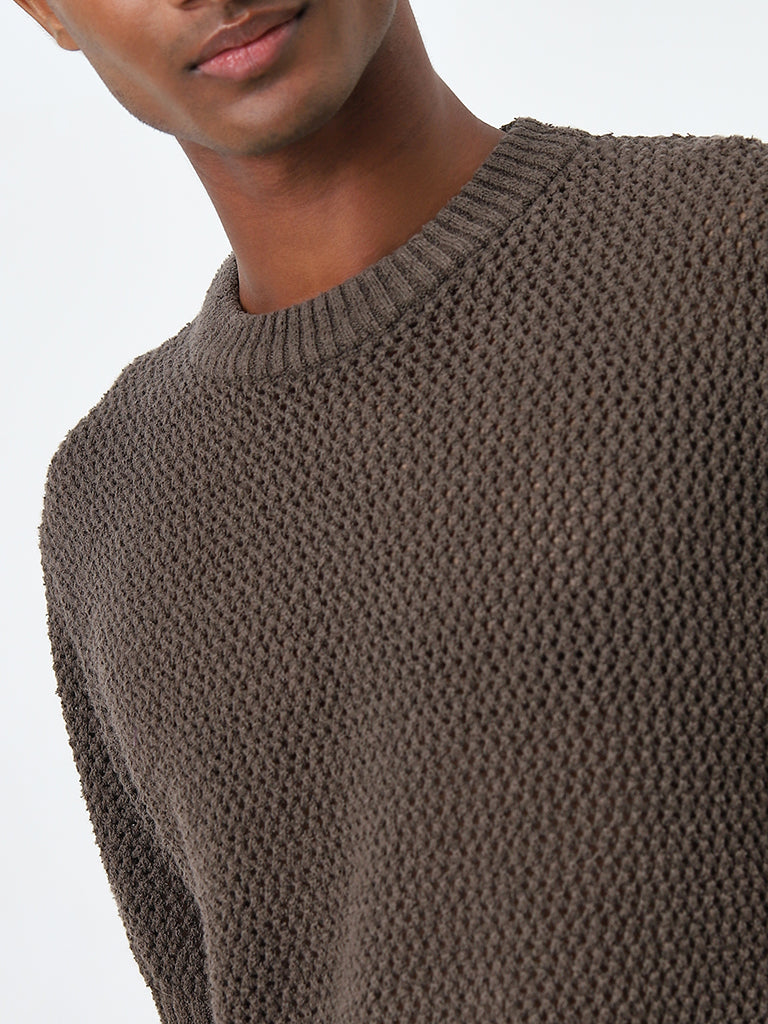 ETA Dark Brown Knit-Textured Relaxed-Fit T-Shirt