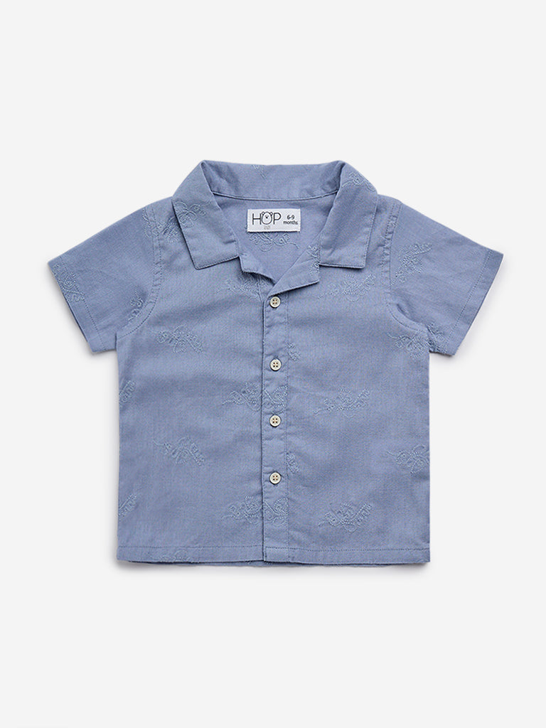 HOP Baby Blue Embroidered Cotton Blend Shirt