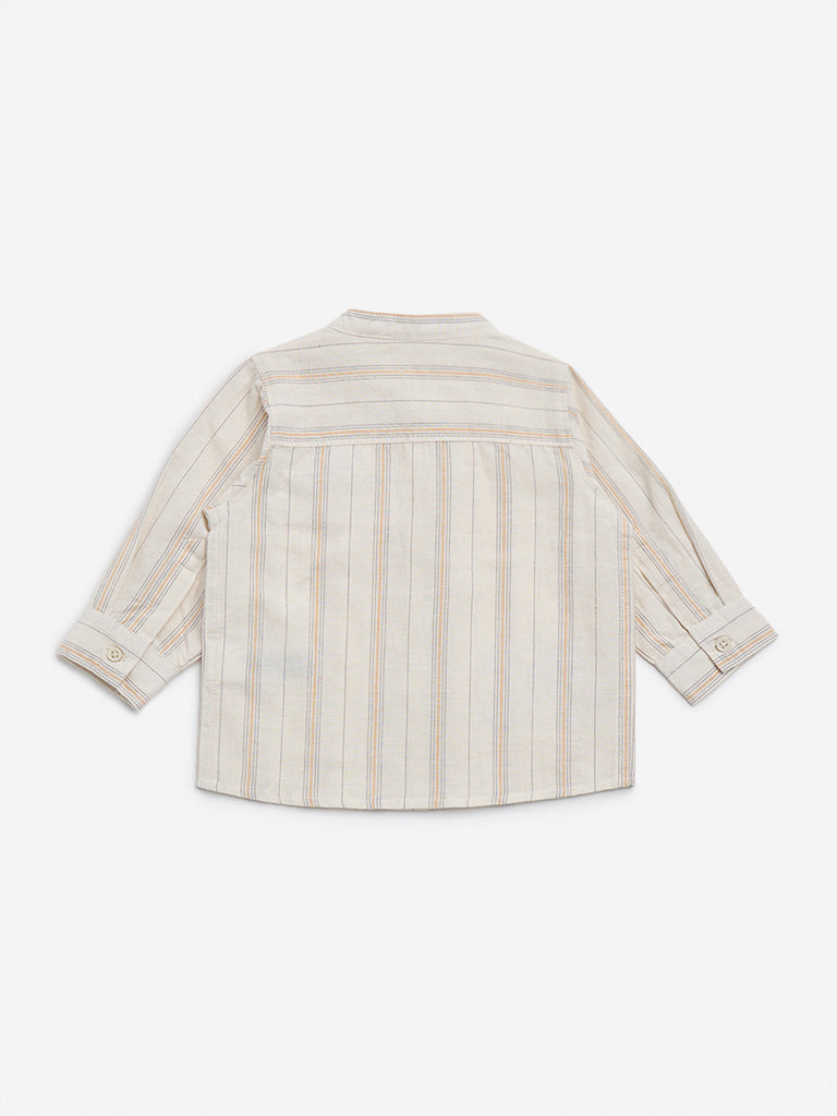 HOP Baby Beige Stripe Printed Cotton Shirt