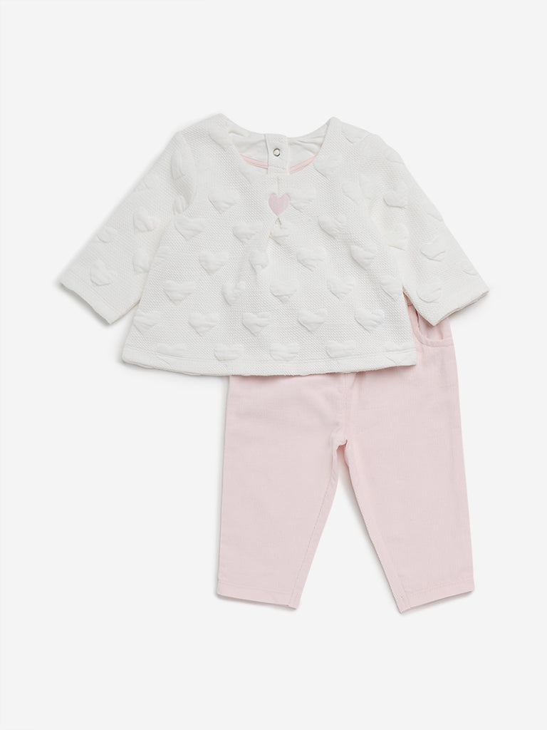 HOP Baby Pink Heart Design Cotton Top with Pants Set