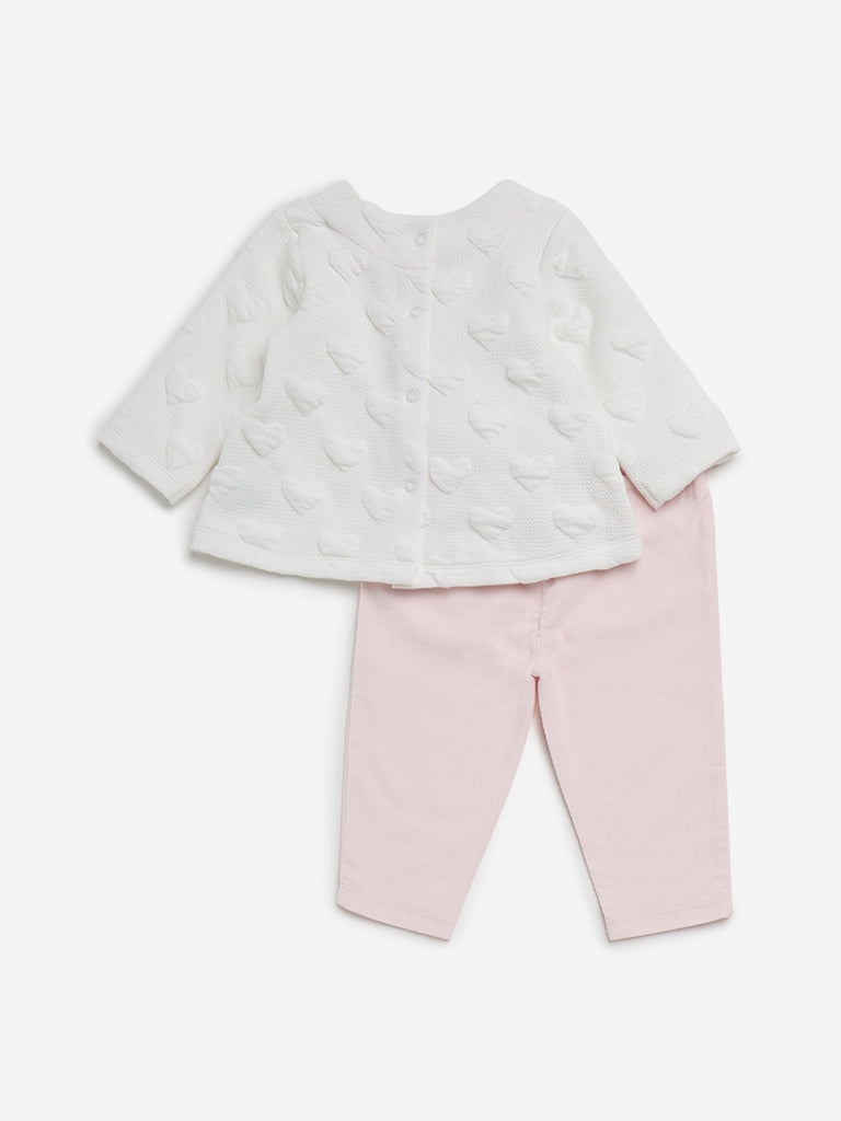 HOP Baby Pink Heart Design Cotton Top with Pants Set