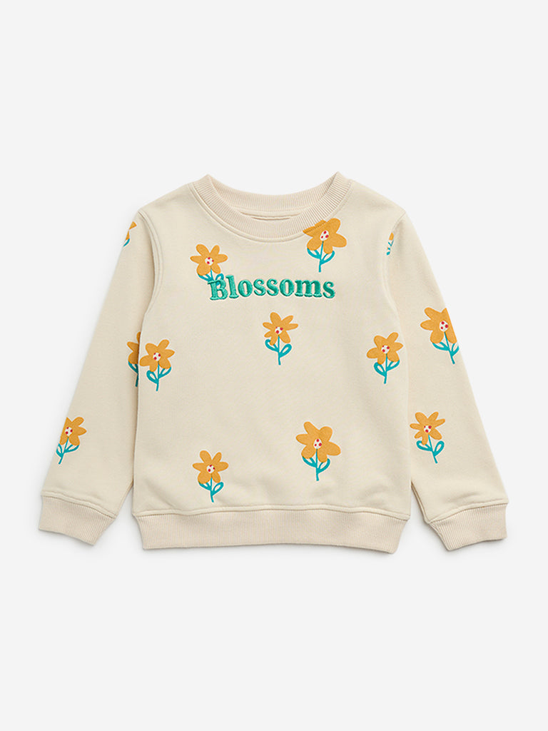 HOP Kids Beige Floral Printed Sweatshirt