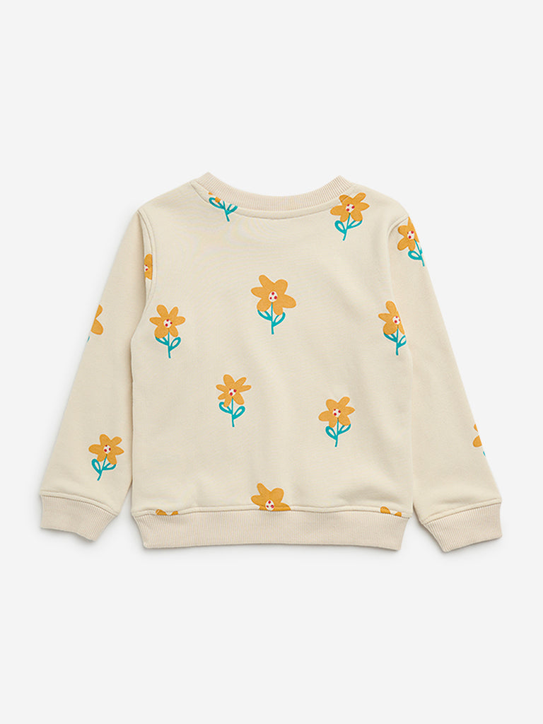 HOP Kids Beige Floral Printed Sweatshirt