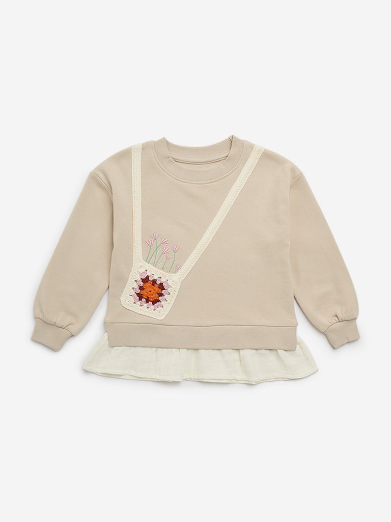 HOP Kids Beige Crochet-Detailed Sweater