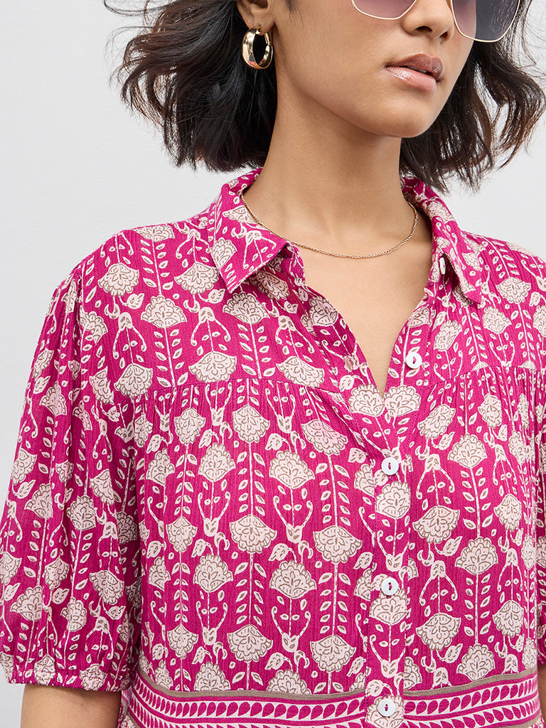 Bombay Paisley Magenta Floral Printed Shirt Dress