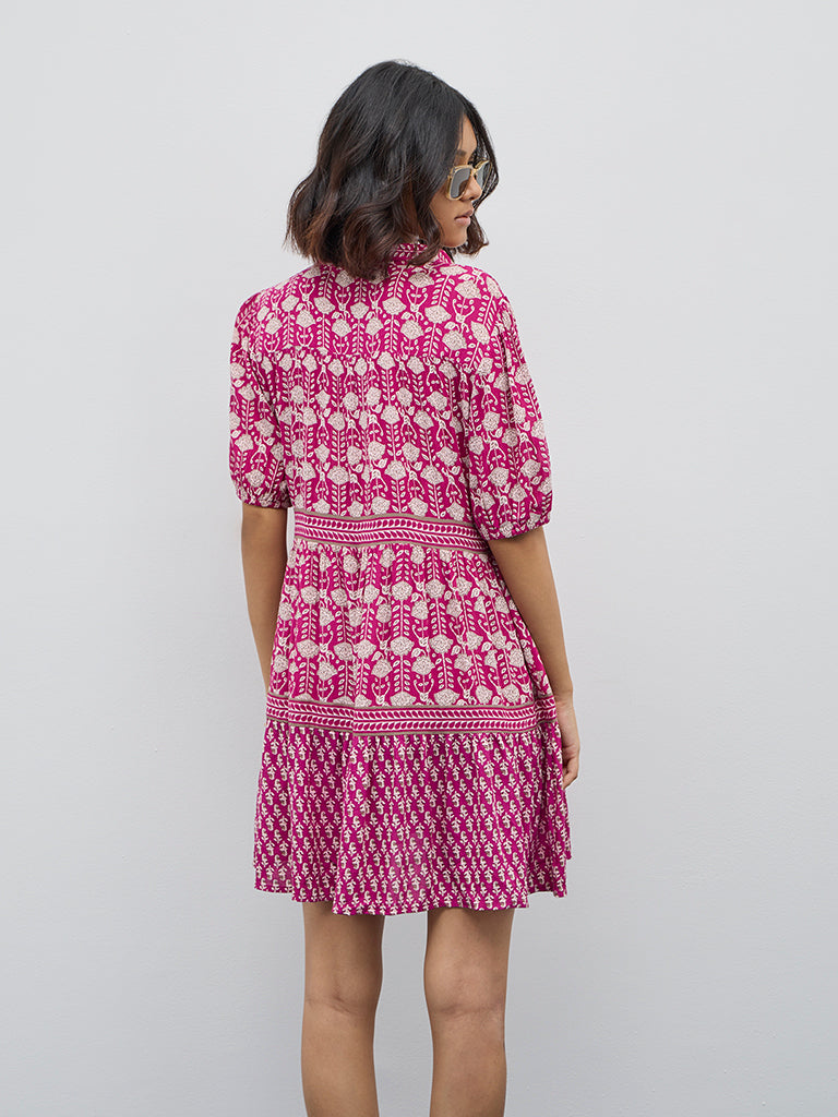 Bombay Paisley Magenta Floral Printed Shirt Dress