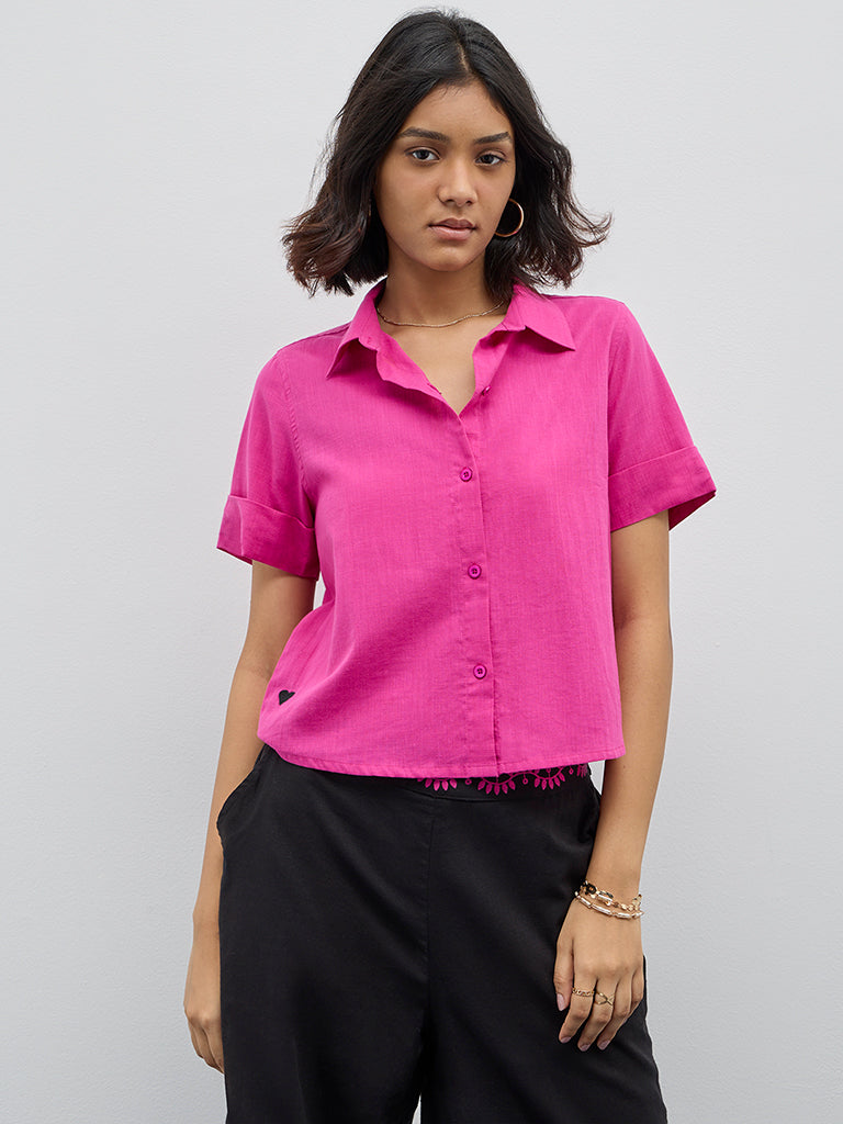 Bombay Paisley Fuchsia Solid Cotton Shirt