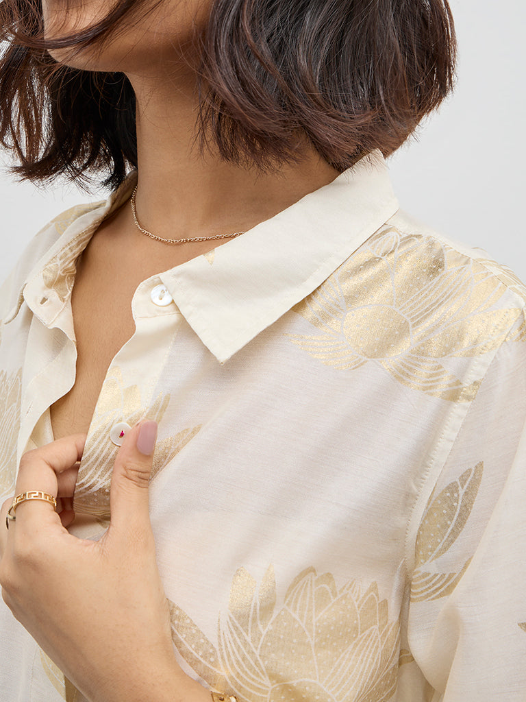 Bombay Paisley Light Beige Floral Printed Shirt