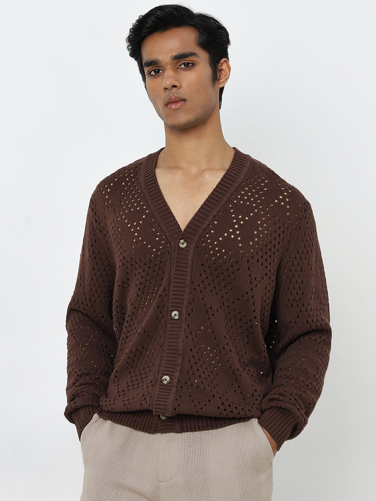 ETA Brown Knit-Textured Relaxed-Fit Cotton Shirt