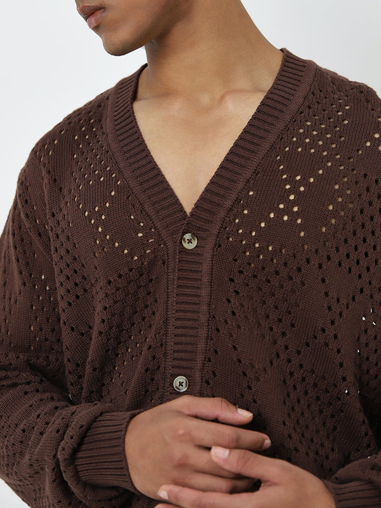 ETA Brown Knit-Textured Relaxed-Fit Cotton Shirt