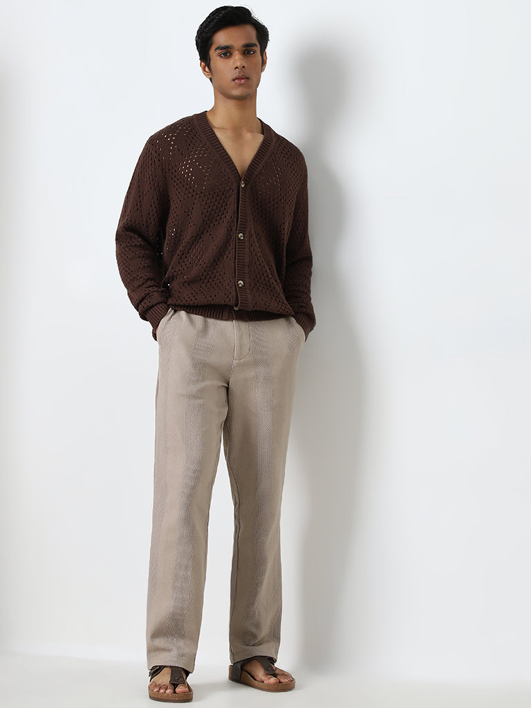 ETA Brown Knit-Textured Relaxed-Fit Cotton Shirt