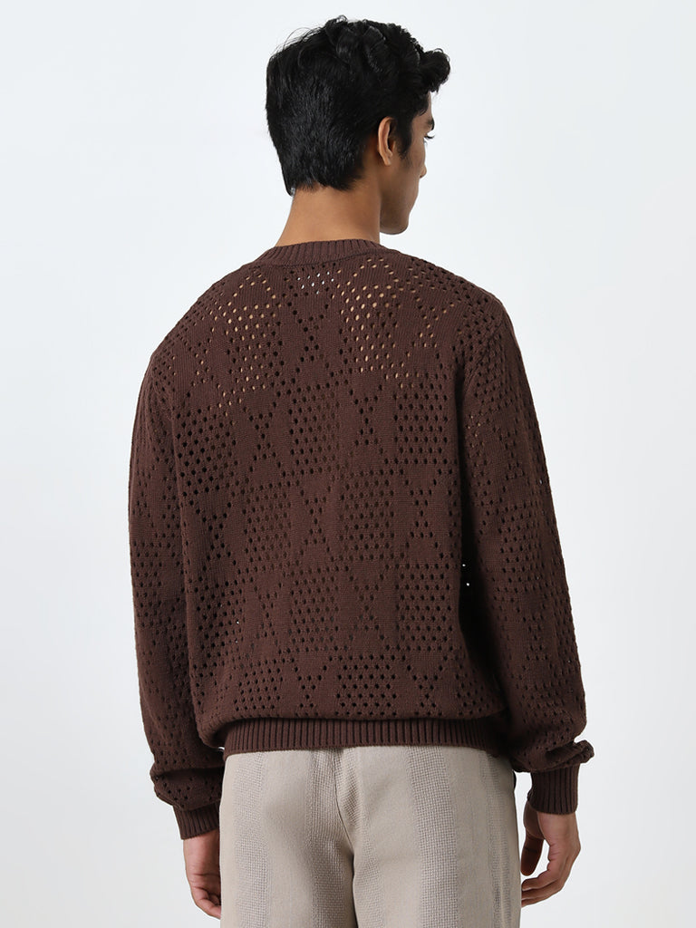 ETA Brown Knit-Textured Relaxed-Fit Cotton Shirt