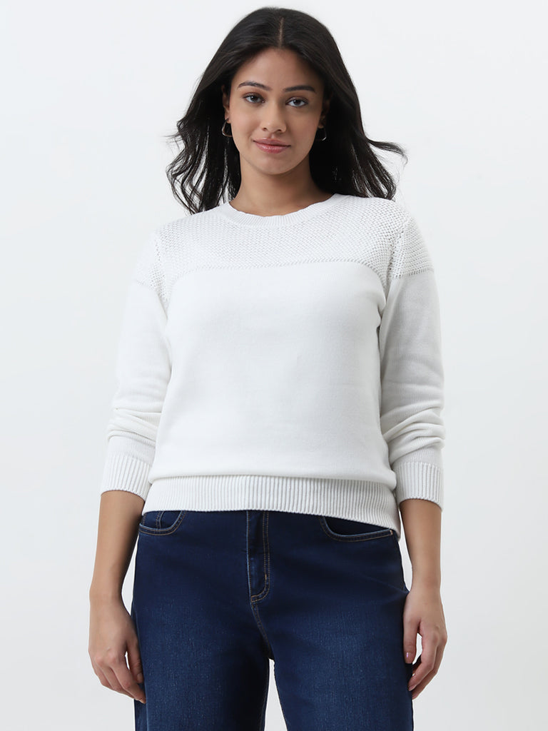 Gia White Knitted Cotton Sweater