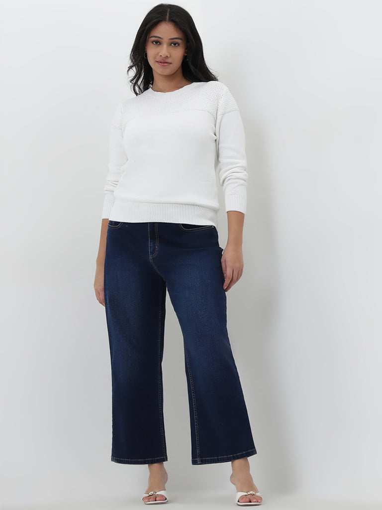 Gia White Knitted Cotton Sweater