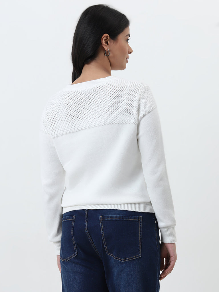 Gia White Knitted Cotton Sweater