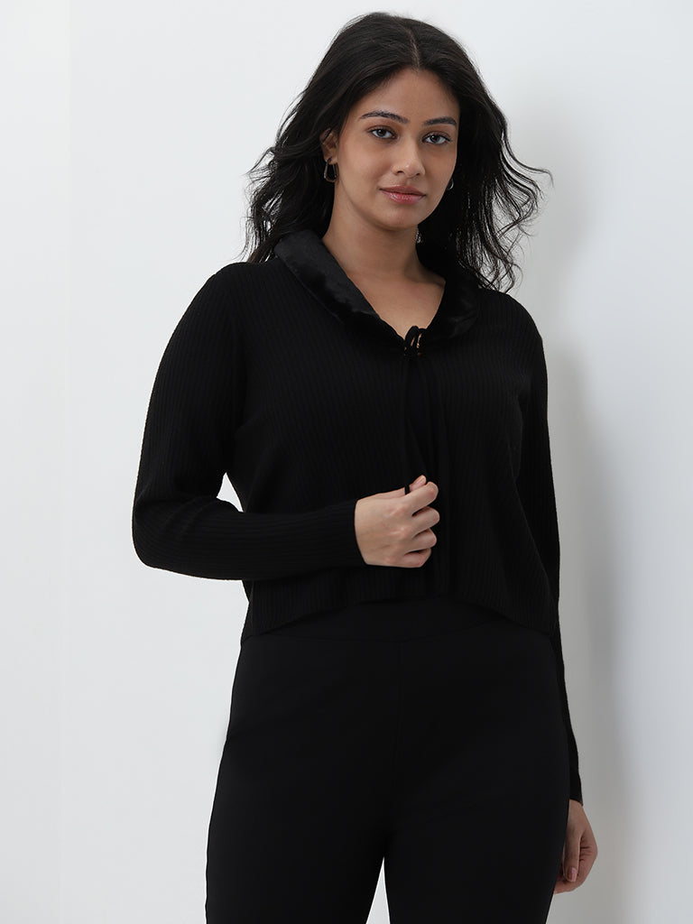 Gia Black Ribbed Cardigan