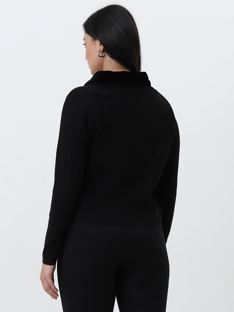 Gia Black Ribbed Cardigan