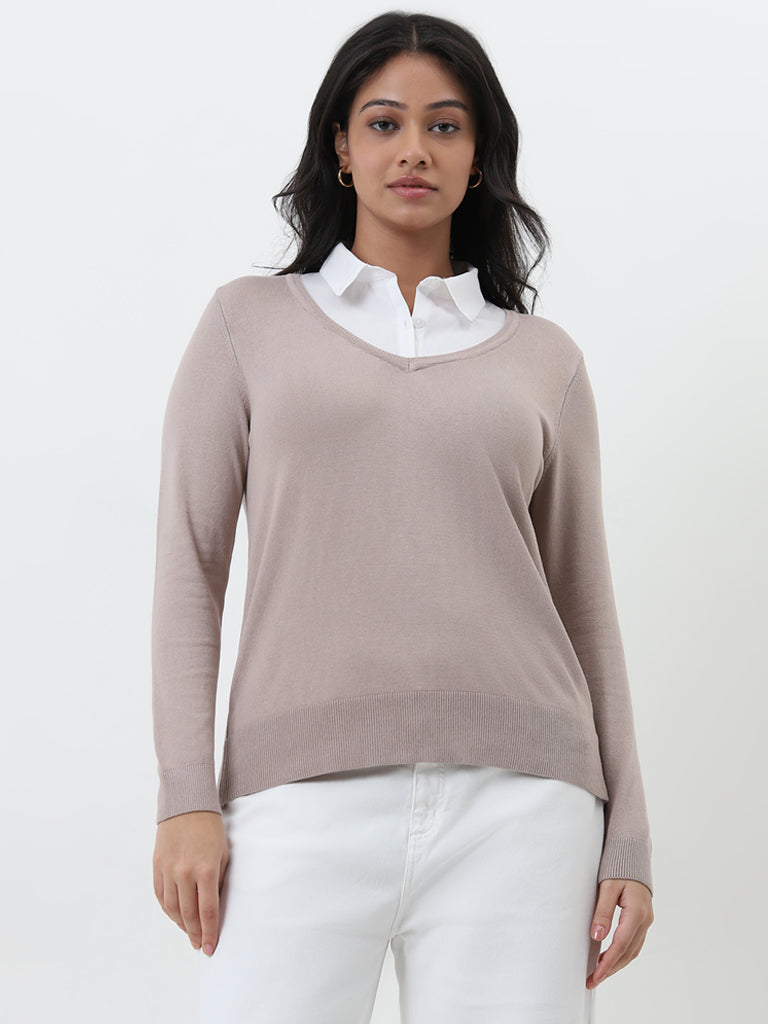 Gia Beige Collared Sweater