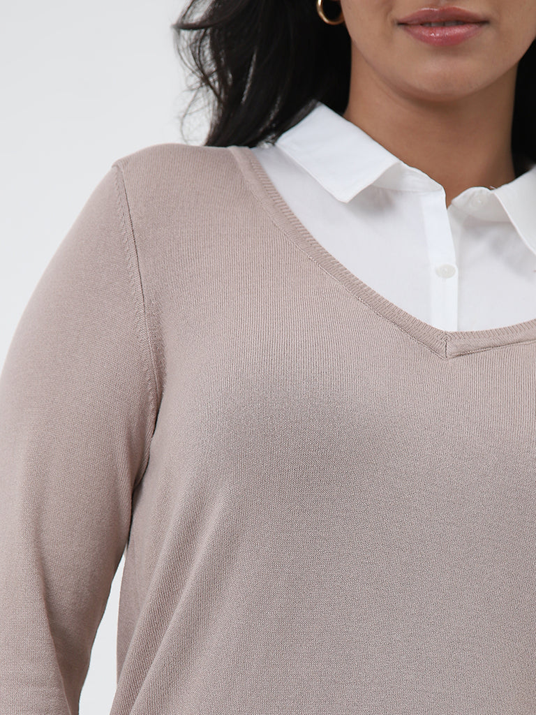 Gia Beige Collared Sweater