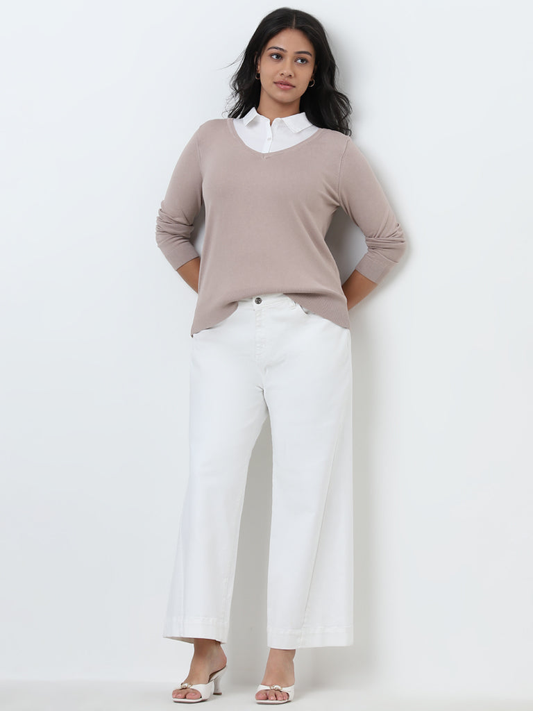 Gia Beige Collared Sweater