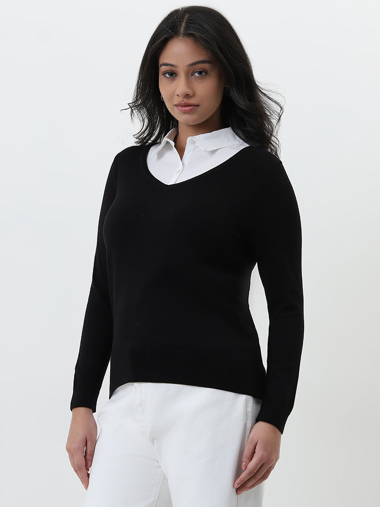 Gia Black Collared Sweater