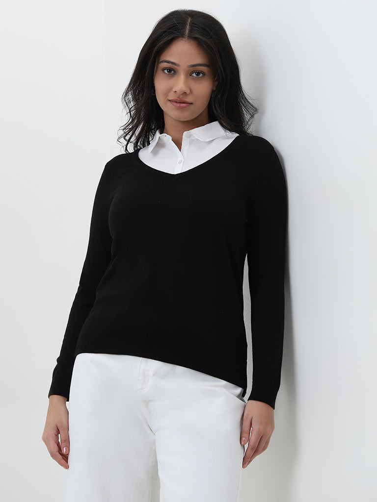 Gia Black Collared Sweater