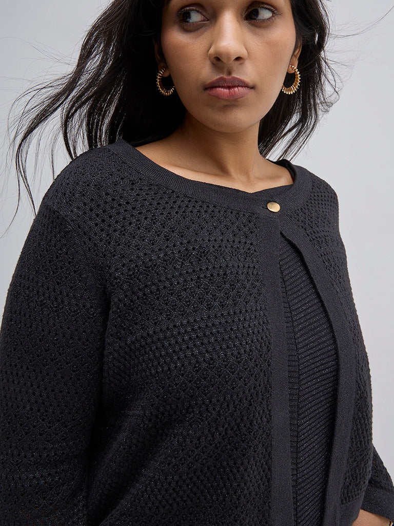 Gia Black Knitted Cotton-Blend Shrug