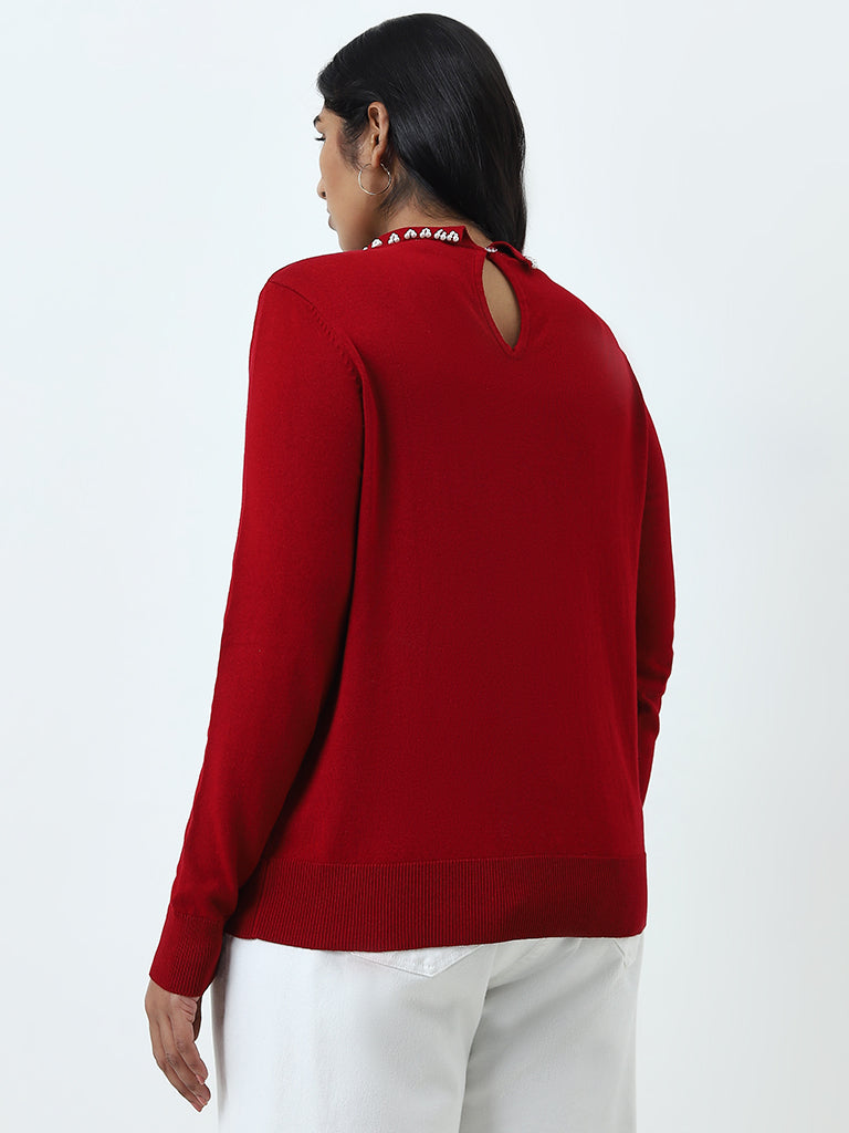 Gia Red Pearl Embellished Sweater