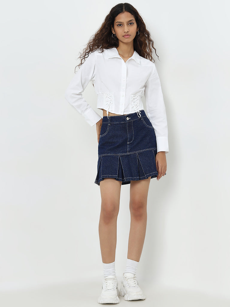 Nuon White Criss Cross-Detailed Poplin Cotton Shirt