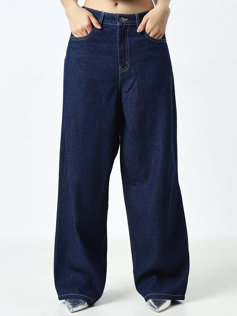 Nuon Navy Straight - Fit High - Rise Jeans