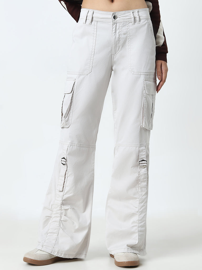 Nuon Light Grey Cargo-Style Straight - Fit High - Rise Jeans