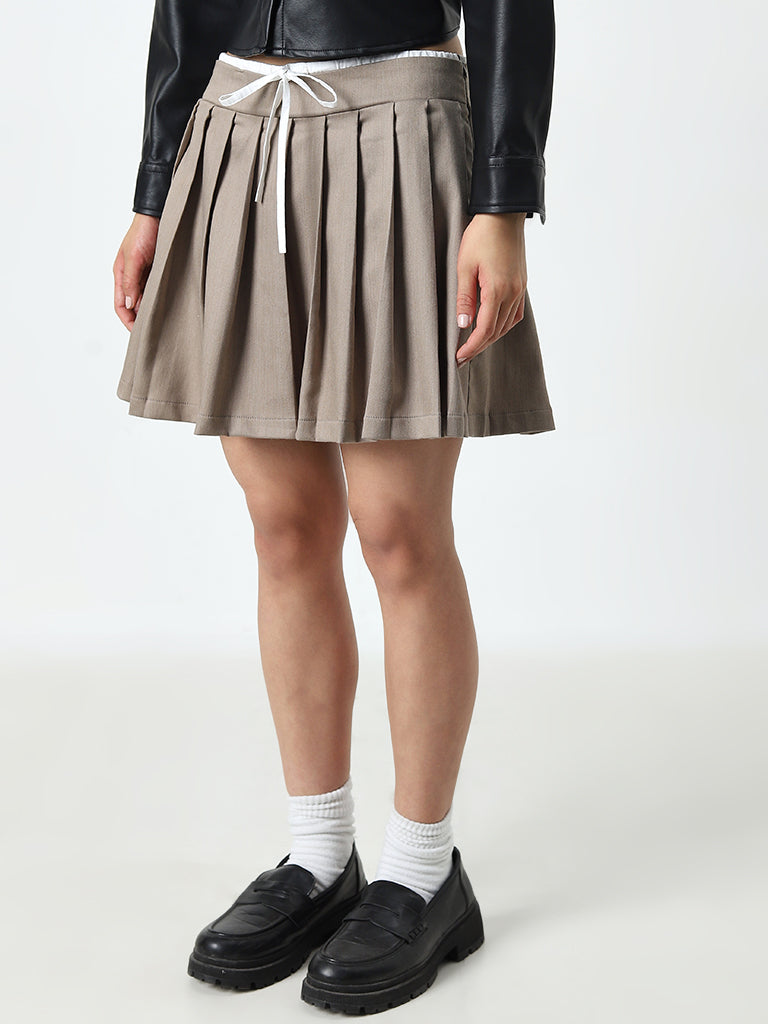 Nuon Beige High-Rise Pleated Skirt