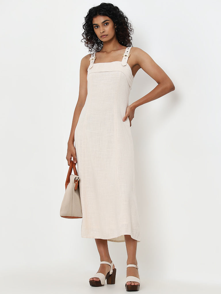 LOV Beige A-Line Cotton Dress